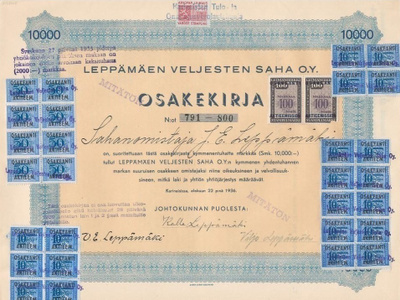 OKK 1936 Leppämäen Veljesten Saha Oy, Karinainen osakekirja