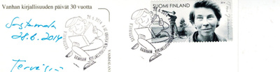 Postimerkki Erikoisleimalla Vanhan kirjallisuuden päivät 30v