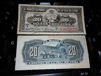 Kuuba Cuba 20 Centavos 1897 P53 aUNC