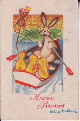 Hauskaa  Pääsiäistä. Jänö ja tiput soutelemassa , e127
