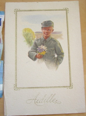 VANHA Taittokortti Sotilaskortti Äidille sign Behara 1943