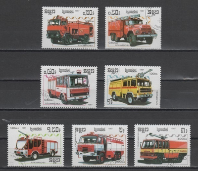 (S0525) KAMPUCHEA, 1987 (Fire Trucks). Mi ## 901-907. Used
