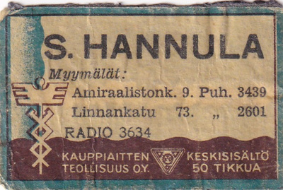S. Hannula, Amiraalistonk.9, Linnankatuo 73, Radio  363  1/8