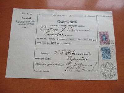 1917 Tyrnävä osoitekortti Temmekseen