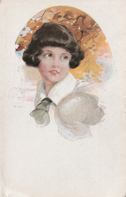O.Schillbach -  Tyttö -  sommitelma -   vanha kortti