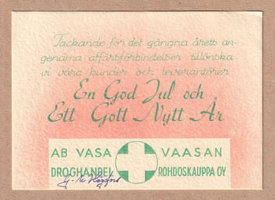 Vanha Vaasan Rohdoskaupan joulutervehdys