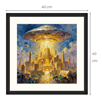 Uusi uniikki Atlantis ja UFO art print taulu 40 cm x 40 cm