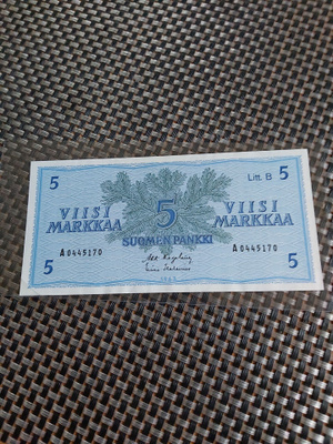 Pakka sileä 5mk Litt.B seteli 1963
