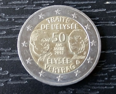 RANSKA ELYSEE sopimus 50 vuotta 2 euron erikoiskolikko 2013