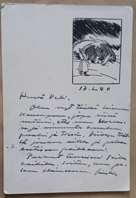 Sotilas manttelissa, tankki talvella, Kenttäp. 1940 + sens.