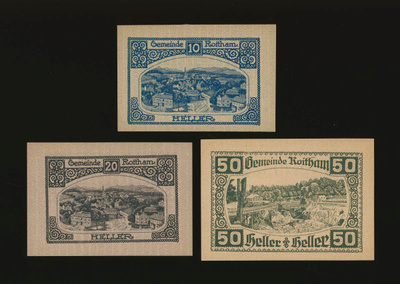 Itävalta Notgeld 10, 20, 50 Heller, Roitham 1920