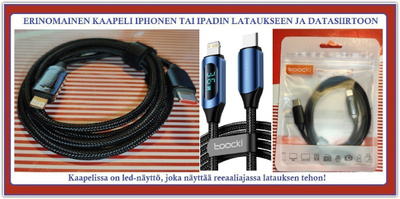 USB C - Lightning data/latauskaapeli digitaalinäyttö/1 metri