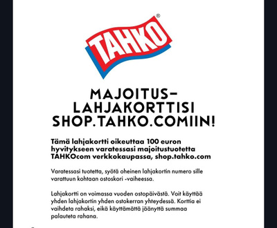 Tahko.com Majoituslahjakortit 2x100€