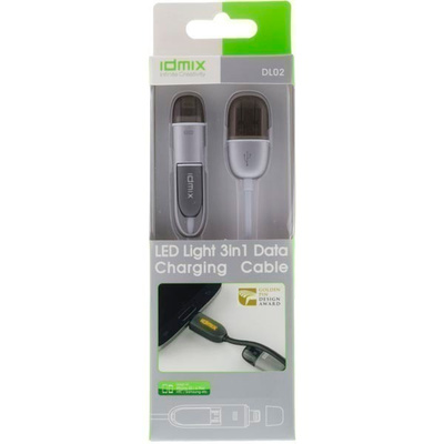 Idmix 3in1 USB2 - Micro-B + Lightning kaapeli 1m eri värisiä