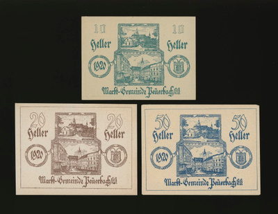 Itävalta Notgeld 10, 20, 50 Heller, Peuerbach 1920