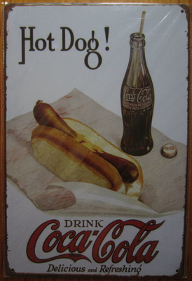 DRINK Coca Cola Hot dog! (retro) - Metallinen taulu 20x30cm