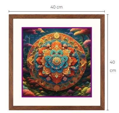 Uusi Mandala taulu koko 40 cm x 40 cm kehyksineen