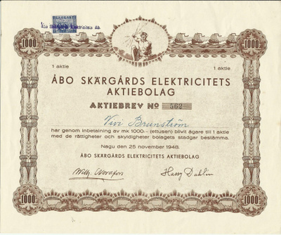 OKK 1948 Åbo Skärgårds Elektricitets Ab, Nauvo osakekirja