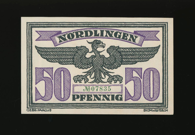 Saksa Notgeld 50 Pfennig, Nördlingen 1.7.1919