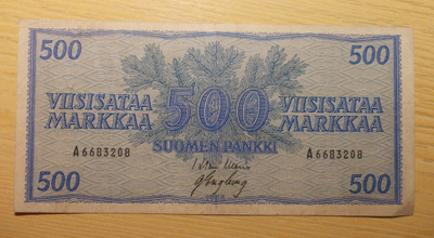 Suomen pankki 500 Markkaa 1956 A-sarjaa