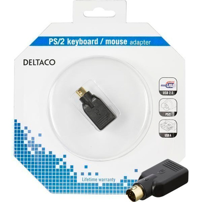 Deltaco USB A naaras - PS/2 uros adapteri, musta, box *UUSI*