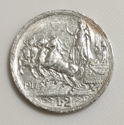 Italia 2 Lire 1917, Vittorio Emanuele III, Hopeakolikko
