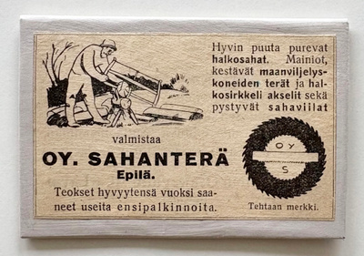 Vanha Oy Sahanterän mainos magneettina * 30-luku