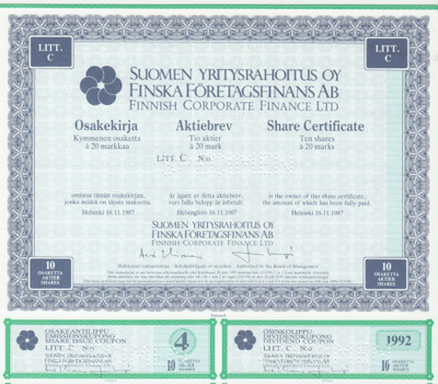 OKK 1987 Suomen Yritysrahoitus Oy SYR spec pörssi, Helsinki