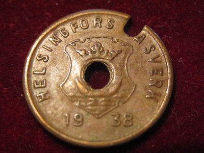 Helsingin kaasulaitos 1938. Kaasupoletti-Gas token