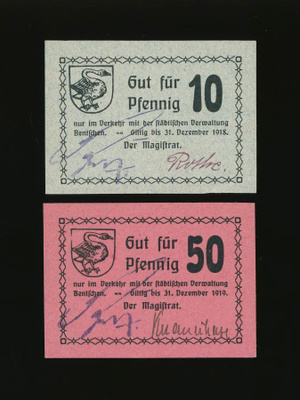 Saksa Notgeld 10, 50 Pfennig, Bentschen 1918-19