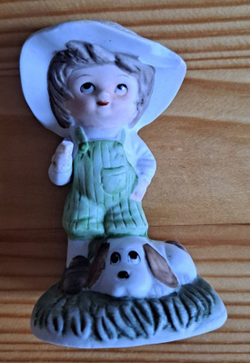 Poika ja koira, keramiikka figuuri vintage