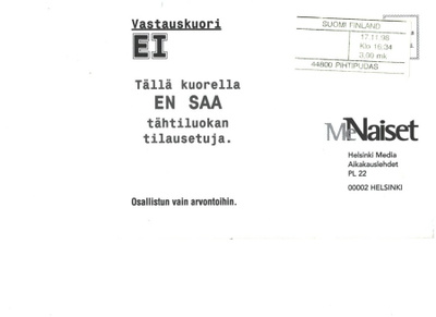 PIHTIPUDAS postimaksulipukke VAAKALEIMA 3MK