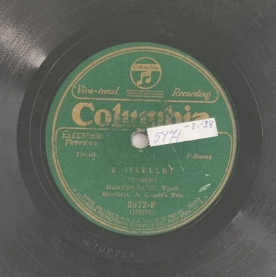 Savikiekko 1928 - Hannes Saari - Columbia 3072-F