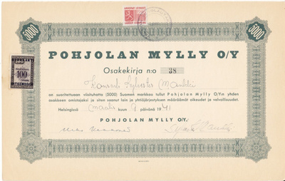 OKK 1941 Pohjolan Mylly Oy, Helsinki Urho Kekkonen allekirj.