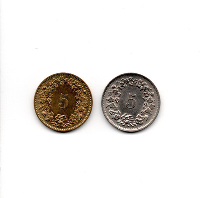 Sveitsi 5 rappen 2 kpl 1968 ja 1983
