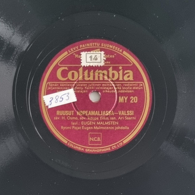 Savikiekko 1937 - Eugen Malmsten - Columbia MY 20