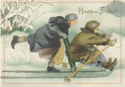 Postikortti ,JOULUKORTTI, Kelkkailun vauhtia