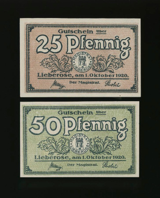 Saksa Notgeld 25, 50 Pfennig, Lieberose 1.10.1920