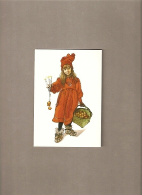 Carl Larsson : Tyttö, omenakori ja kynttilät. kiiltävä pinta