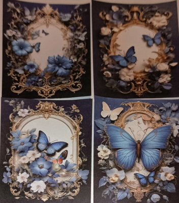Korttikuvat PERHOSET JA KUKAT / 4 kpl -setti / 8 x 10,5 cm