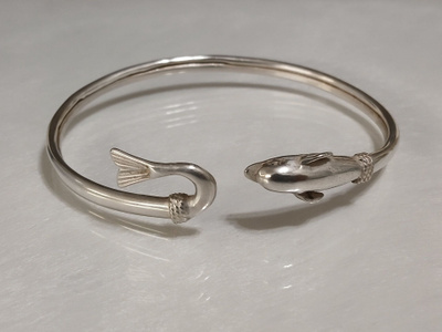 Upea Vintage Hopea delfiini rannekoru 925