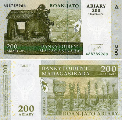 Madagascar 200 Ariary (1000 Francs) v.2004 (P-87a) UNC