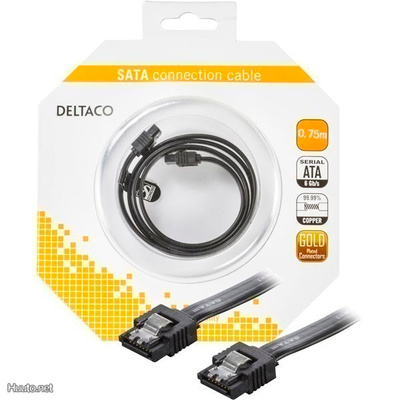 Deltaco SATA kaapeli, 6Gb/s lukkoklipsit kullattu 0.75m UUSI