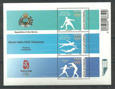 OLYMPIALAISET urheiluaiheinen blokki SAN MARINO 2008 **