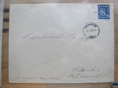 Rovaniemi kuori vuodelta 1951 numeroleimalla 4617