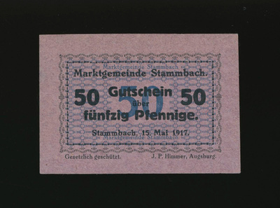 Saksa Notgeld 50 Pfennig, Stammbach 15.5.1917