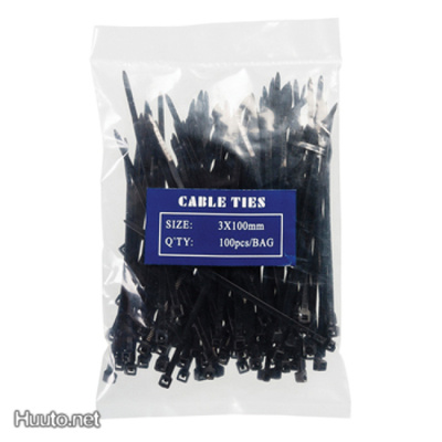 Cable Ties / Nippuside 100x2.5mm 100kpl, musta tai valkoinen