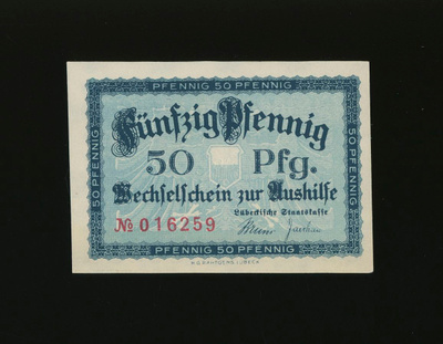 Saksa Notgeld 50 Pfennig, Lübeck 15.12.1918