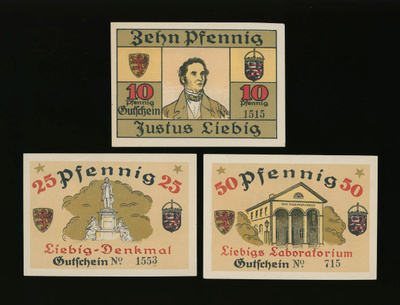 Saksa Notgeld 10, 25, 50 Pfg, Giessen 1921
