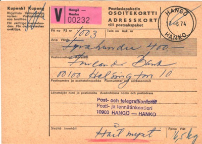 V-LÄHETYS HANKO-HELSINKI